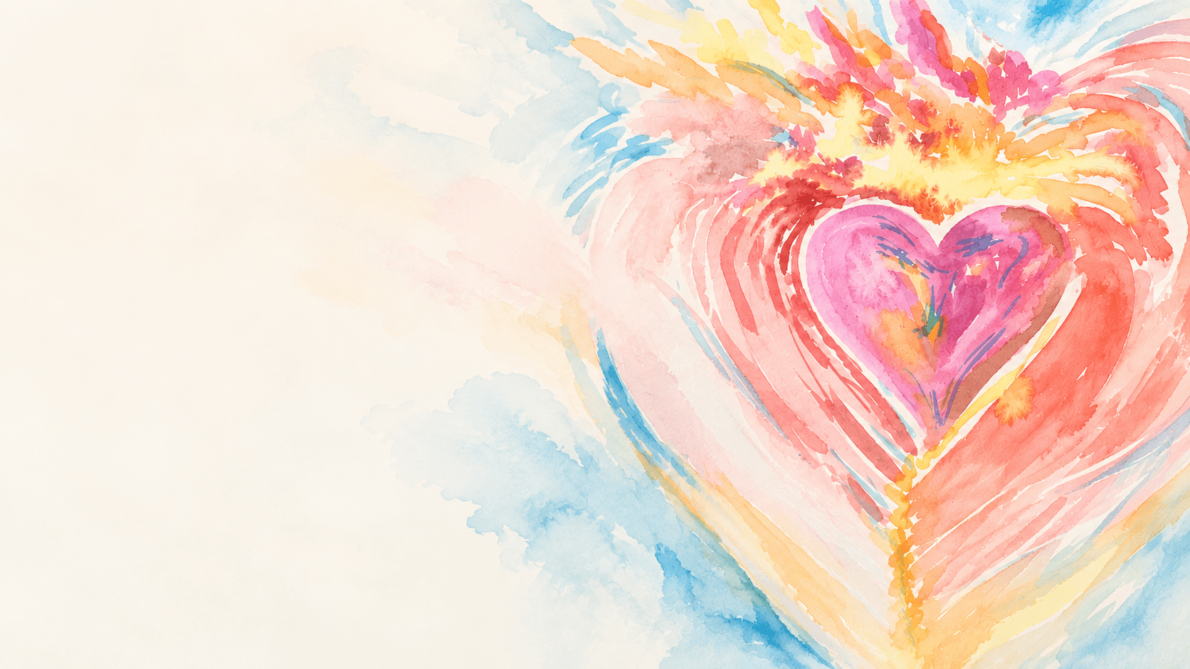 Watercolor heart radiating light and color.